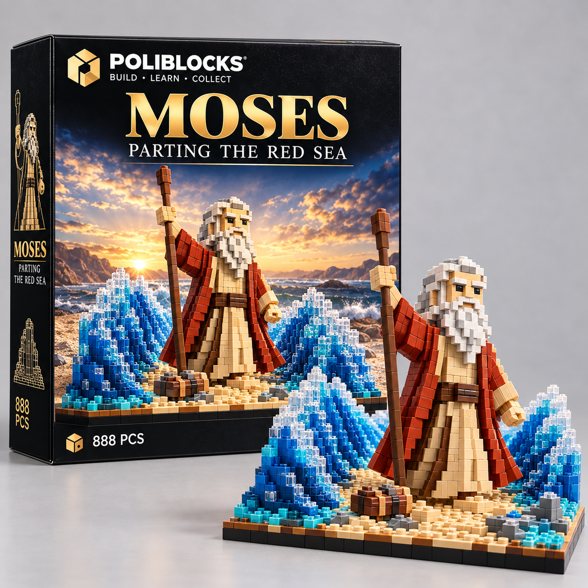 Moses — Parting the Red Sea: POLIBLOCKS box and completed brick-built model