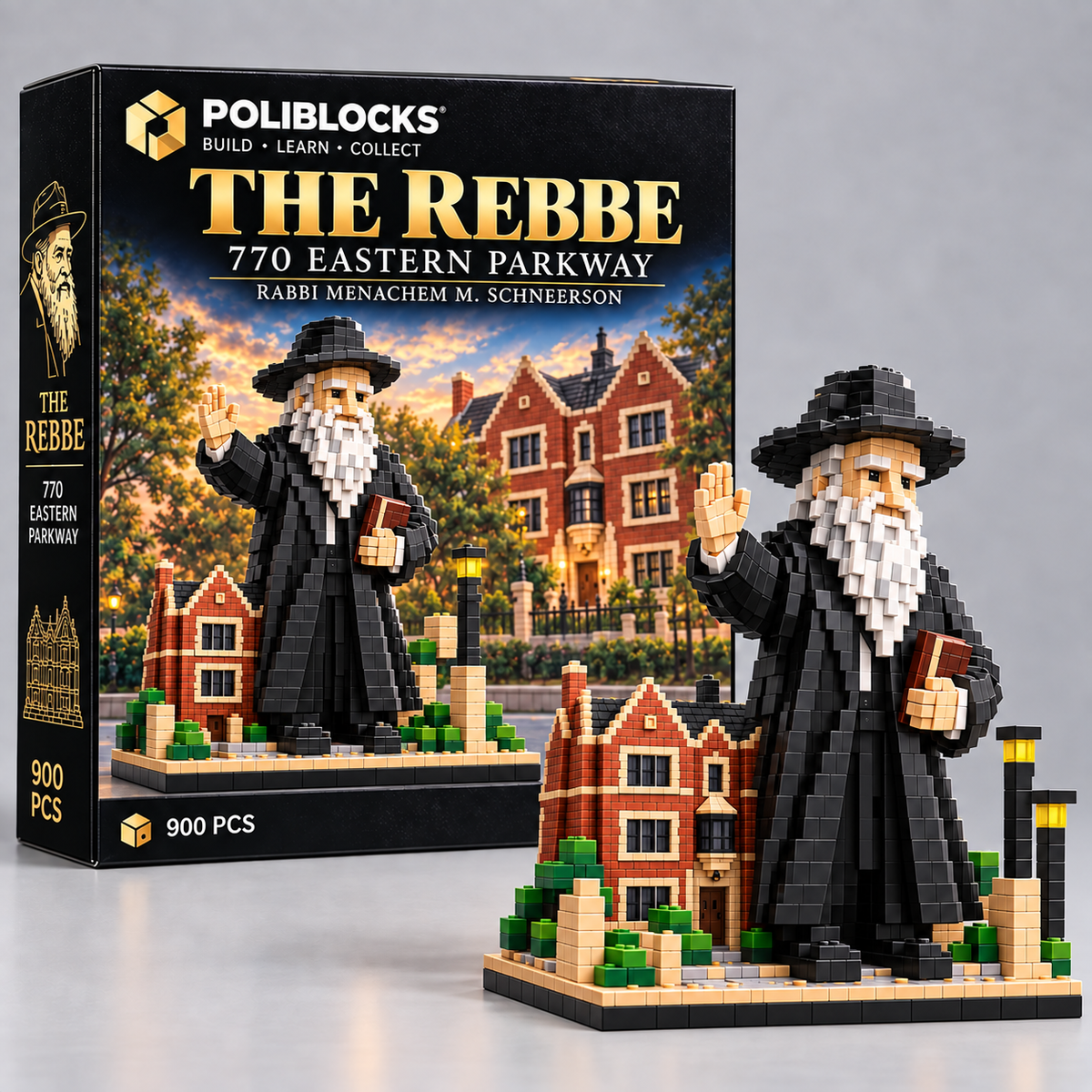 The Rebbe — 770 Eastern Parkway: POLIBLOCKS box and completed brick-built model