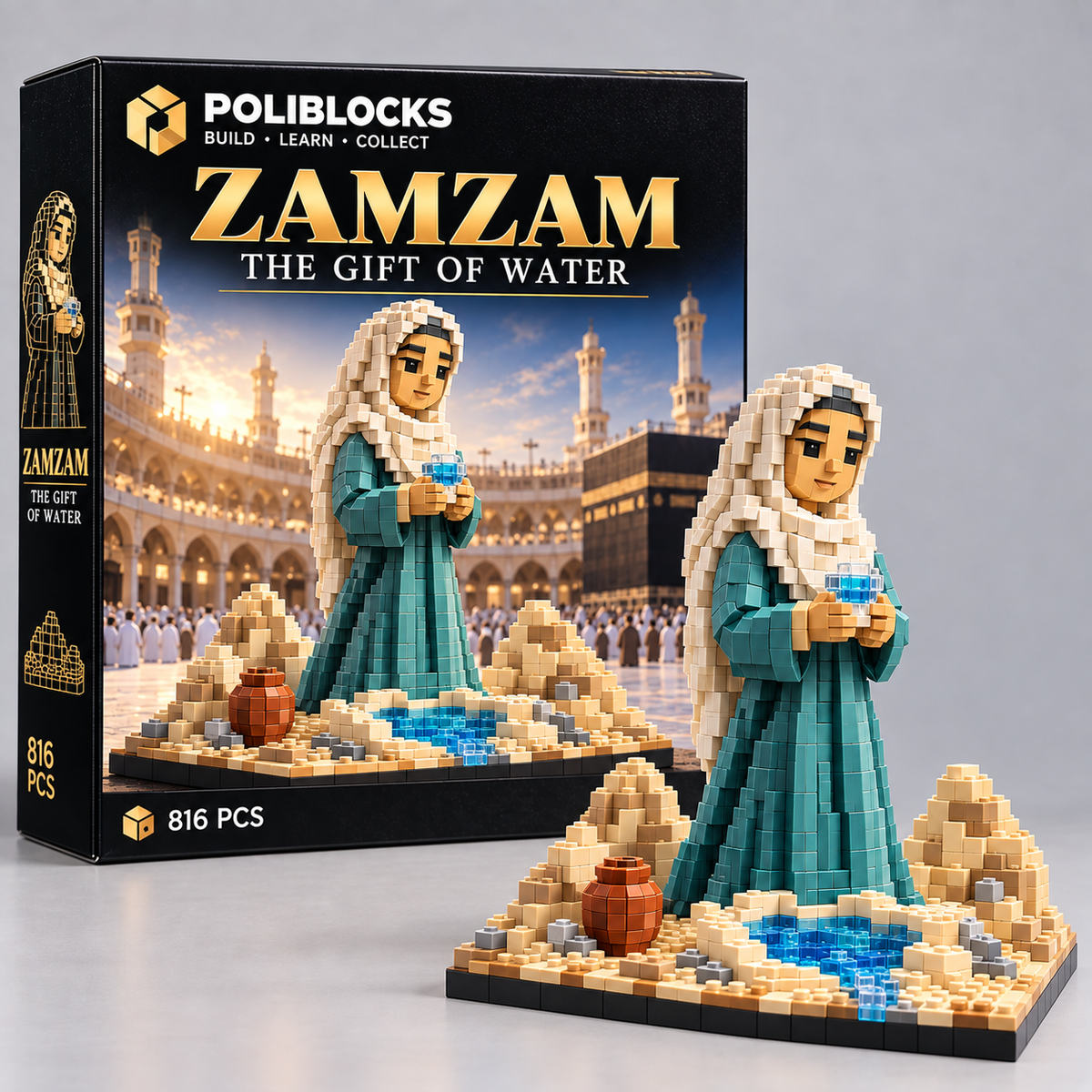 Zamzam — The Gift of Water: POLIBLOCKS box and completed brick-built model