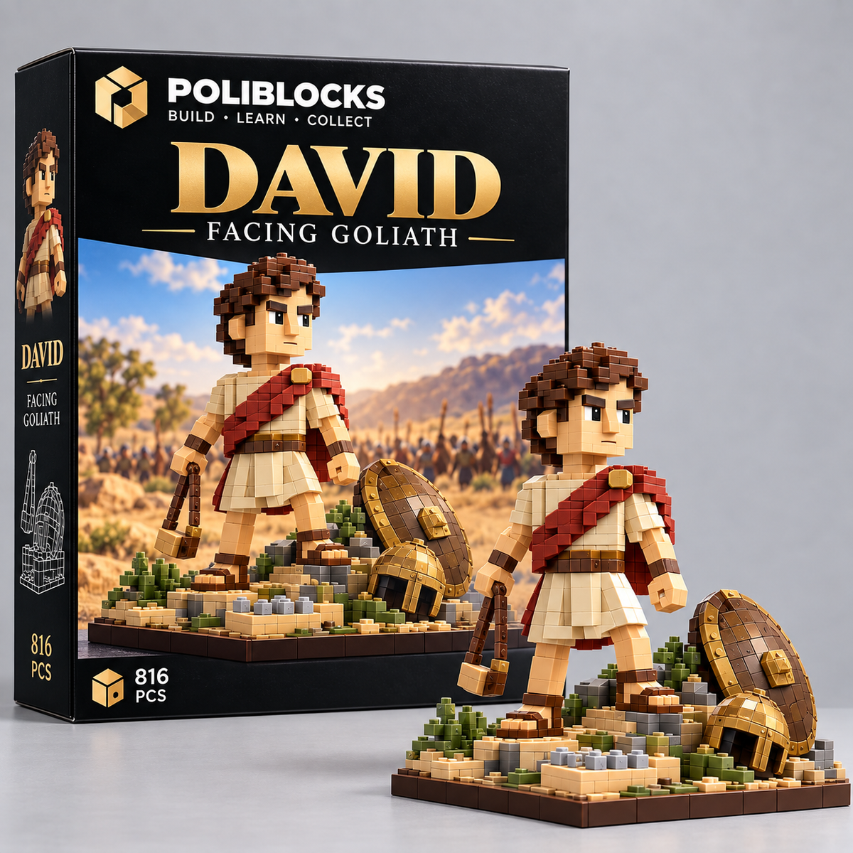 David — Facing Goliath: POLIBLOCKS box and completed brick-built model