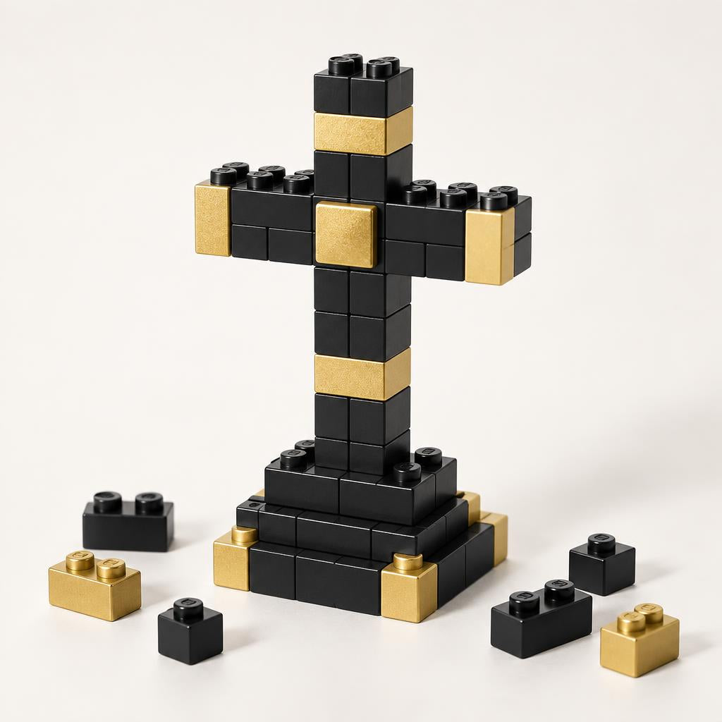 50-piece brick-built POLIBLOCKS Christian cross in black and gold
