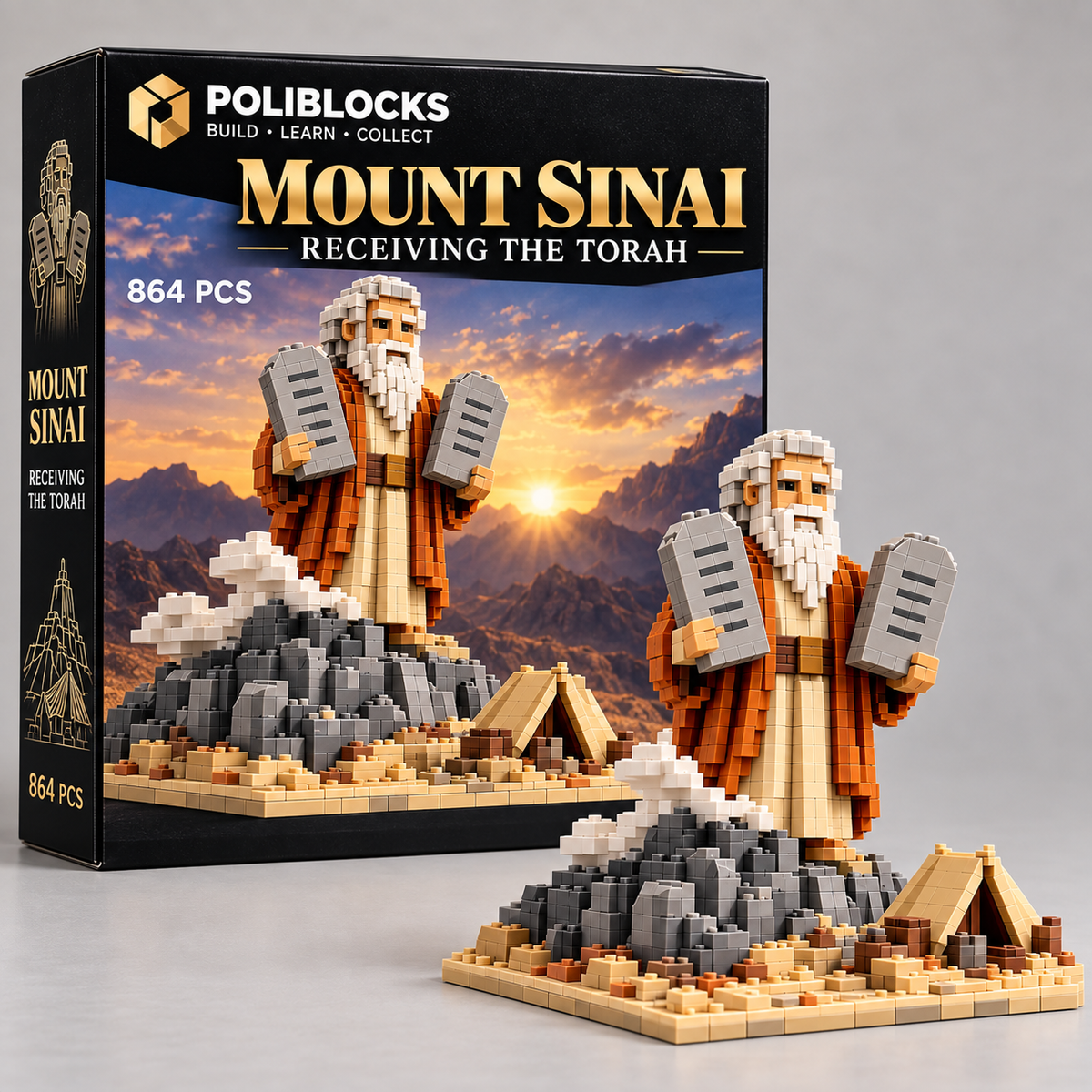Mount Sinai — Receiving the Torah: POLIBLOCKS box and completed brick-built model